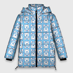 Женская зимняя куртка Новогодний медвежонок голубой
