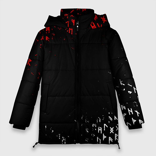 Женская зимняя куртка КРАСНО БЕЛЫЕ РУНЫ / 3D-Черный – фото 1