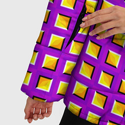 Куртка зимняя женская Фиолетовый Фон с Желтыми Квадратами Иллюзия Движен, цвет: 3D-черный — фото 2