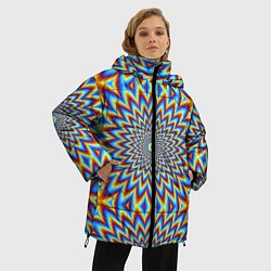 Куртка зимняя женская Пульсирующий синий цветок иллюзия движения, цвет: 3D-черный — фото 2
