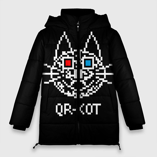 Женская зимняя куртка QR кот в стерео очках / 3D-Черный – фото 1