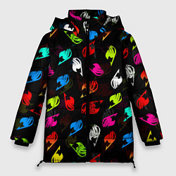 Куртка зимняя женская ХВОСТ ФЕИ ЛОГОБОМБИНГ ЦВЕТНЫЕ СИМВОЛЫ FAIRY TAIL, цвет: 3D-черный