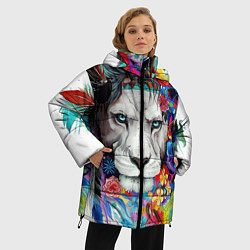 Куртка зимняя женская Лев - сильный взгляд, цвет: 3D-черный — фото 2