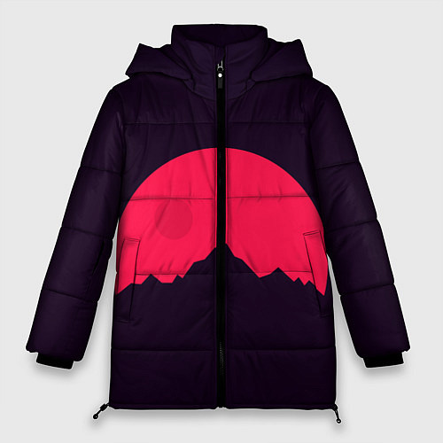 Женская зимняя куртка Красная луна над сумеречными горами / 3D-Черный – фото 1