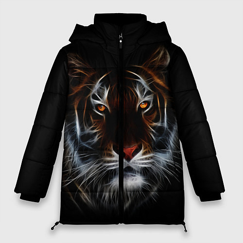 Женская зимняя куртка Тигр в Темноте Глаза Зверя / 3D-Черный – фото 1
