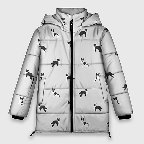 Женская зимняя куртка Черно-белые собачки паттерн / 3D-Черный – фото 1
