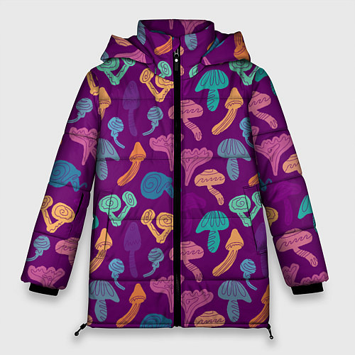 Женская зимняя куртка Психоделические грибы паттерн / 3D-Черный – фото 1