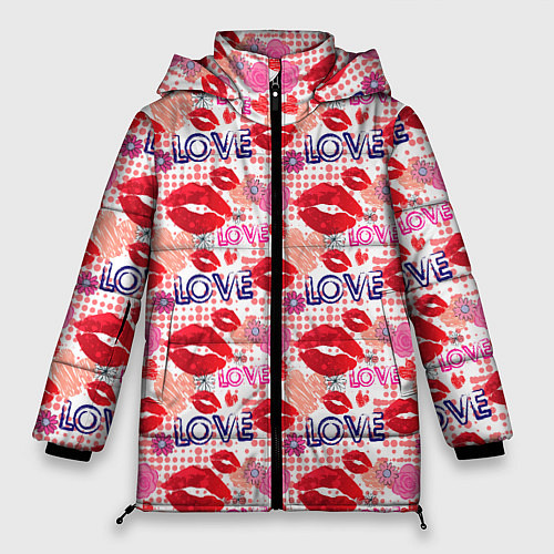 Женская зимняя куртка LOVE поцелуи / 3D-Красный – фото 1
