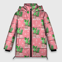 Куртка зимняя женская Кактусы в горшках паттерн, цвет: 3D-светло-серый