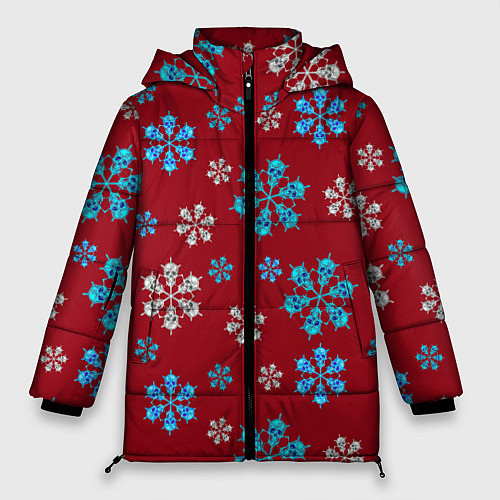 Женская зимняя куртка Снежинки Черепа красный / 3D-Черный – фото 1