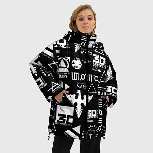 Женская зимняя куртка 30 Seconds to Mars: Паттерн логотипов / 3D-Светло-серый – фото 3