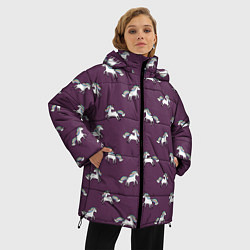 Куртка зимняя женская Забавные единороги паттерн, цвет: 3D-красный — фото 2