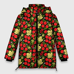 Куртка зимняя женская Черешни хохлома, цвет: 3D-светло-серый