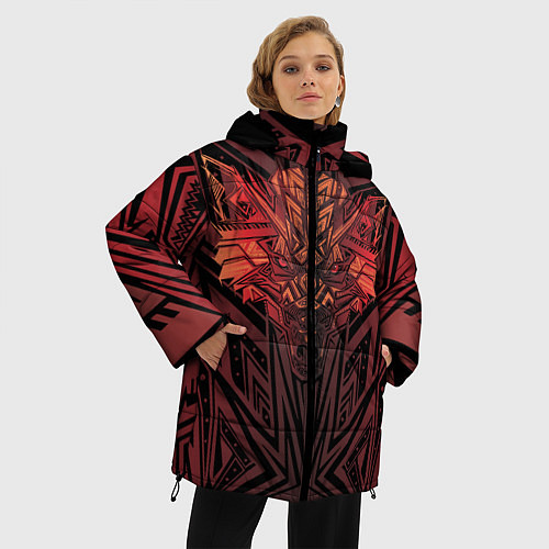 Женская зимняя куртка Красный волк в графике / 3D-Светло-серый – фото 3