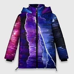 Куртка зимняя женская Космическая молния, глитч, цвет: 3D-светло-серый