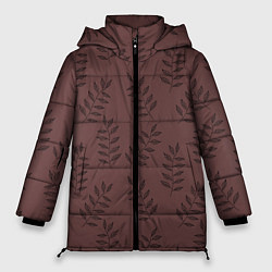 Куртка зимняя женская Веточки с черными листьями на коричневом фоне, цвет: 3D-светло-серый