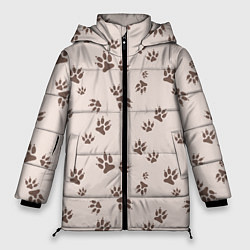 Куртка зимняя женская Бежевый паттерн лапки, цвет: 3D-красный