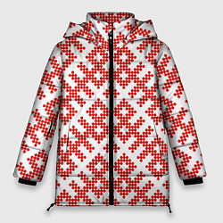 Куртка зимняя женская Славянский орнамент этнический узор, цвет: 3D-красный