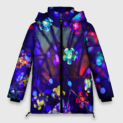 Куртка зимняя женская Новогодние Яркие Цветы, цвет: 3D-черный