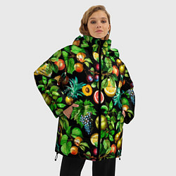 Куртка зимняя женская Сочные фрукты - персик, груша, слива, ананас, цвет: 3D-красный — фото 2