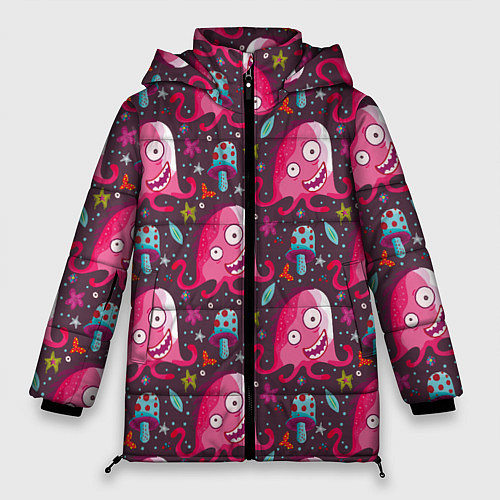 Женская зимняя куртка Пришельцы - осьминоги / 3D-Черный – фото 1
