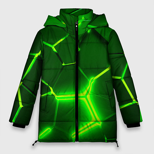 Женская зимняя куртка 3D ПЛИТЫ НЕОН NEON GREEN HEXAGON РАЗЛОМ / 3D-Красный – фото 1