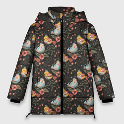 Куртка зимняя женская Птички на ветках, цвет: 3D-светло-серый