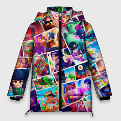 Куртка зимняя женская Комикс Бравл старс Все персонажи, цвет: 3D-черный