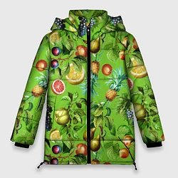 Куртка зимняя женская Сочные фрукты паттерн, цвет: 3D-красный