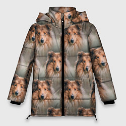 Куртка зимняя женская Колли Собака паттерн, цвет: 3D-красный