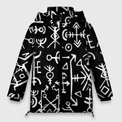 Куртка зимняя женская Древние руны Паттерн, цвет: 3D-черный
