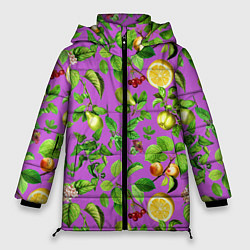 Куртка зимняя женская Фруктовый микс паттерн, цвет: 3D-светло-серый