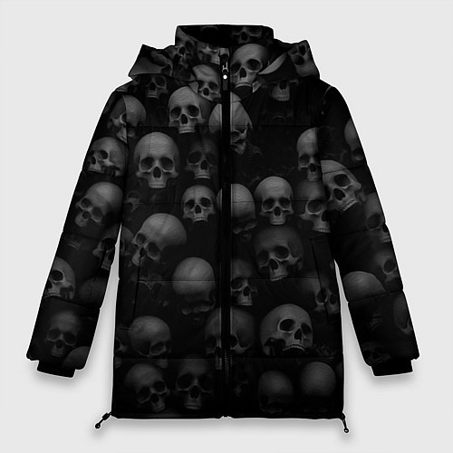 Женская зимняя куртка Черепа на черном фоне паттерн / 3D-Черный – фото 1