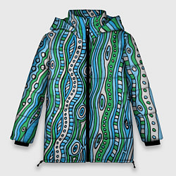 Куртка зимняя женская Разноцветная абстракция в стиле дудл Волны, линии,, цвет: 3D-черный