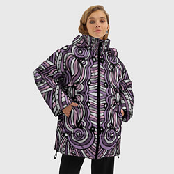 Куртка зимняя женская Абстракция Разноцветный калейдоскоп Фиолетовый, че, цвет: 3D-светло-серый — фото 2