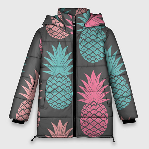 Женская зимняя куртка Большие неоновые ананасы / 3D-Черный – фото 1