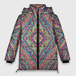 Куртка зимняя женская Разноцветный узор Калейдоскоп Абстракция, цвет: 3D-светло-серый