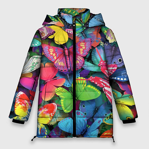 Женская зимняя куртка Стая бабочек Pattern / 3D-Черный – фото 1