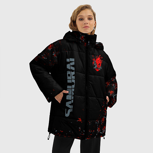 Женская зимняя куртка Cyberpunk 2077 samurai Паттерн / 3D-Светло-серый – фото 3