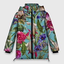 Женская зимняя куртка Цветы Ярко-Синие