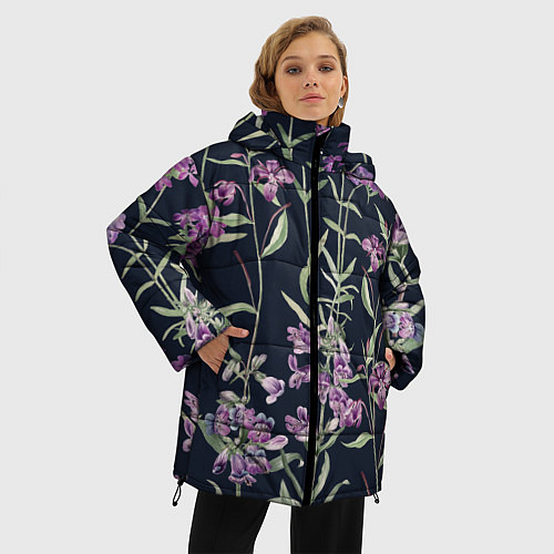 Женская зимняя куртка Цветы Фиолетовые / 3D-Светло-серый – фото 3