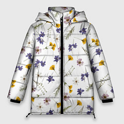 Женская зимняя куртка Простые цветы на белом фоне