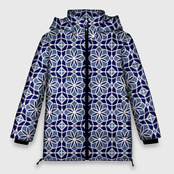 Куртка зимняя женская СИНИЙ ОРНАМЕНТ ПАТТЕРН, цвет: 3D-светло-серый