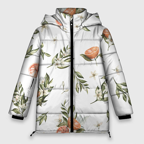 Женская зимняя куртка Цветы Цитрусовых Мандарин / 3D-Черный – фото 1