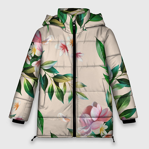 Женская зимняя куртка Цветы Летние / 3D-Черный – фото 1