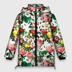 Куртка зимняя женская Узор из летних роз Summer Roses Pattern, цвет: 3D-черный