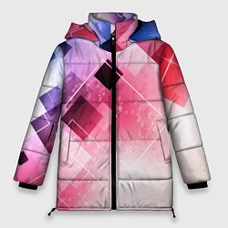 Куртка зимняя женская Розово-голубая абстрактная геометрия, цвет: 3D-красный