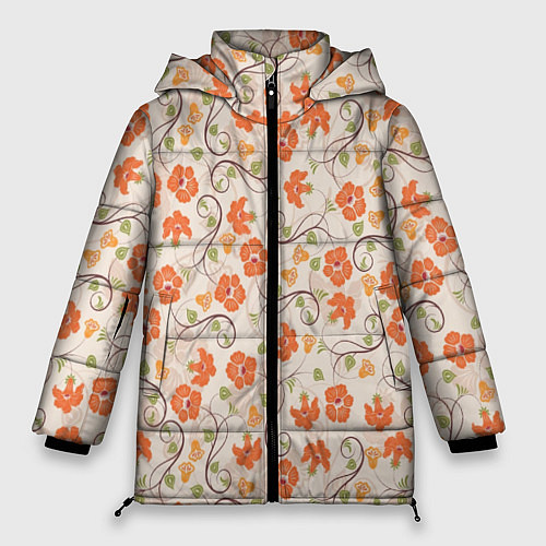 Женская зимняя куртка Оранжевый вьюнок / 3D-Черный – фото 1