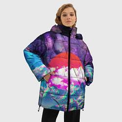 Куртка зимняя женская Закат красного солнца Импрессионизм Горы Neon, цвет: 3D-светло-серый — фото 2