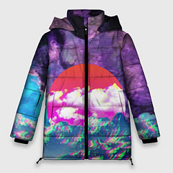 Куртка зимняя женская Закат красного солнца Импрессионизм Горы Neon, цвет: 3D-светло-серый